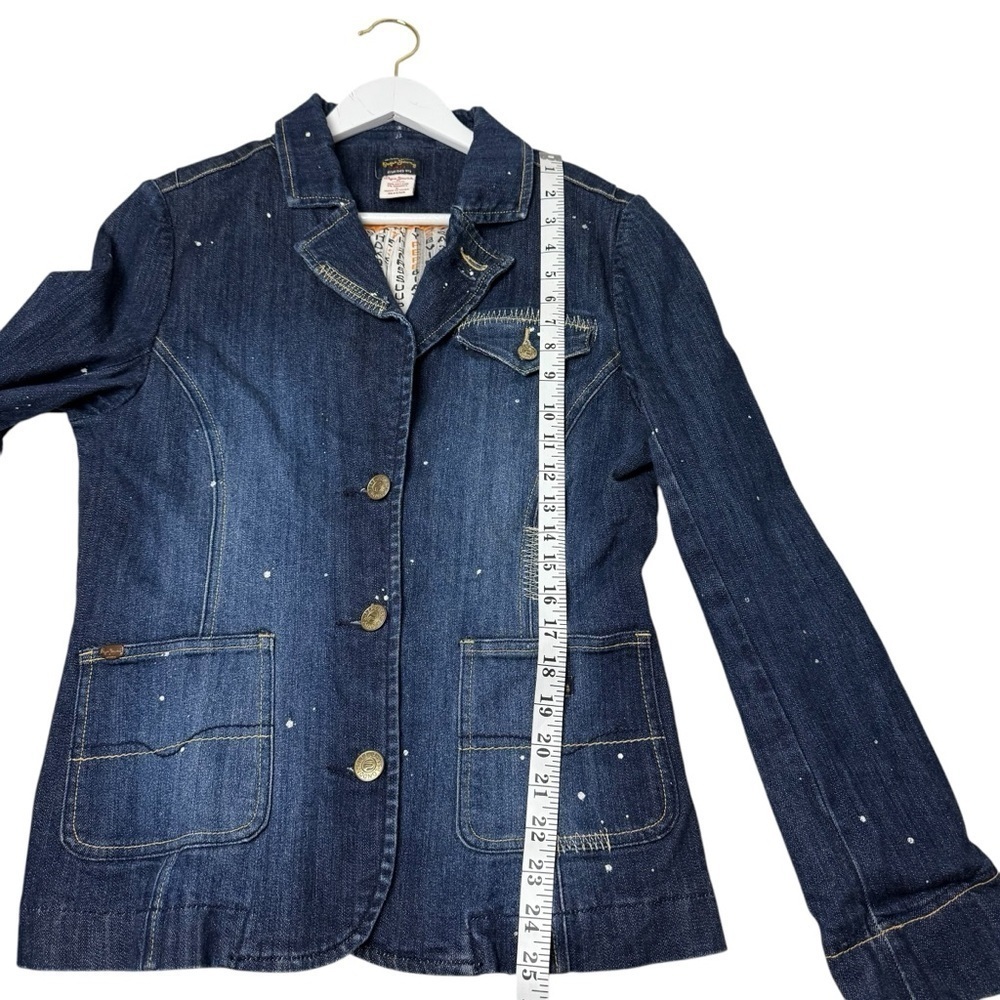 Pepe Jeans Jacket Women M/L London Blazer Denim Blue Lined 3 Button Notch Collar - Picture 9 of 10